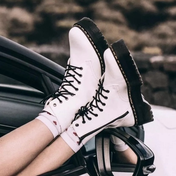 Free People Dr Martens Jadon Leather Boot White Smooth Leather - Picture 3 of 9